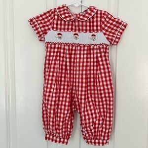 The Smocking Bug baby smocked embroidered romper with Santa 9 months Christmas
